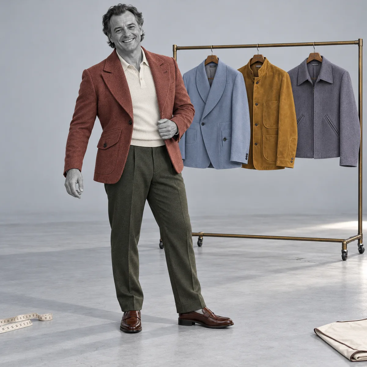 Men’s rust blazer shown with a casual jacket collection