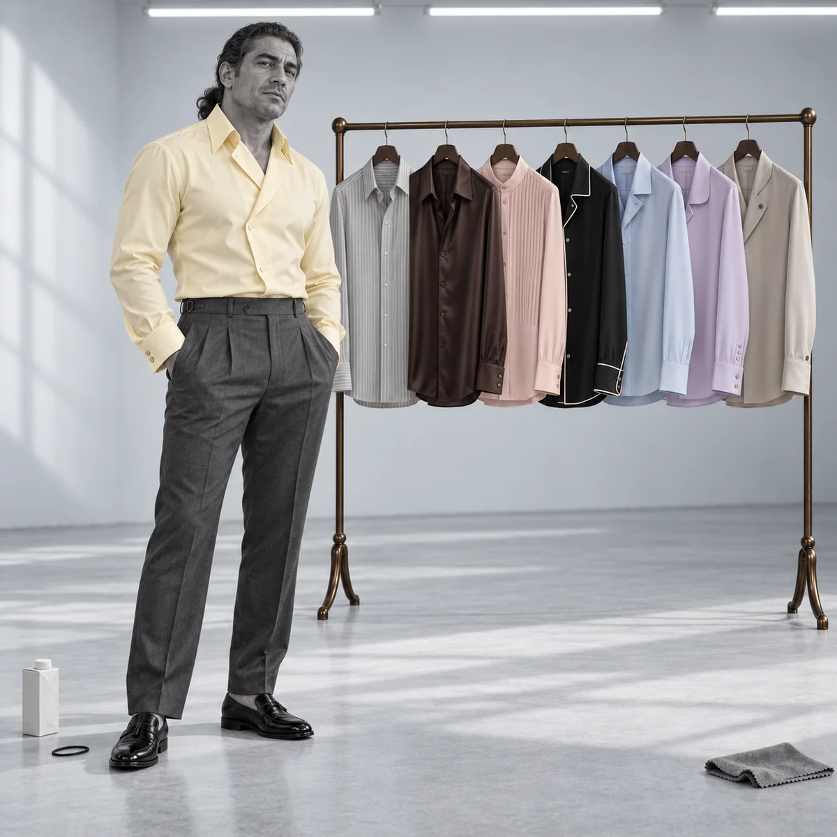 Men’s cream shirt shown with a smart casual shirt collection